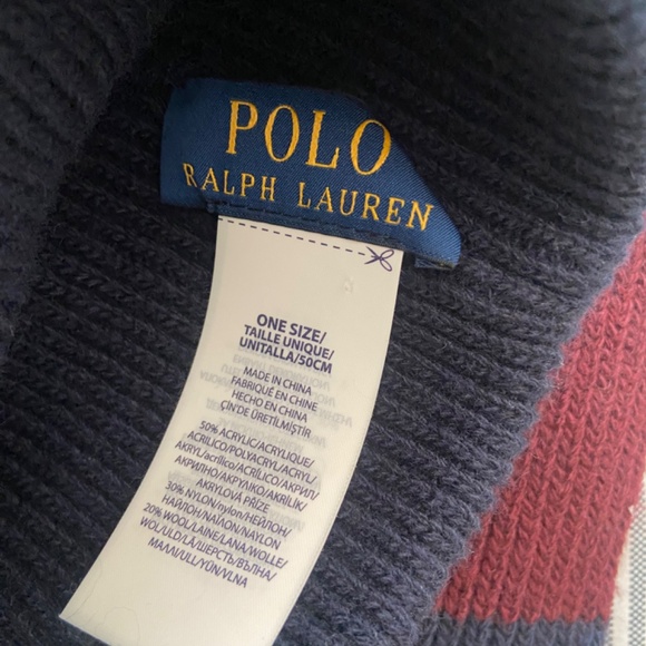 ralph Lauren beanie scarf  Set Stripe Preppy old money warm hat navy logo rugby - Picture 4 of 4
